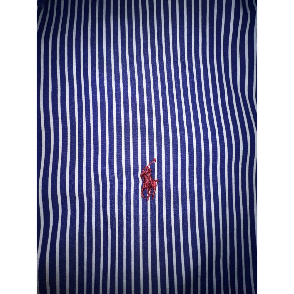 Ralph Lauren Mens Classic Fit Striped Button Down Shirt Navy Blue White 17 34/35 - Picture 3 of 7